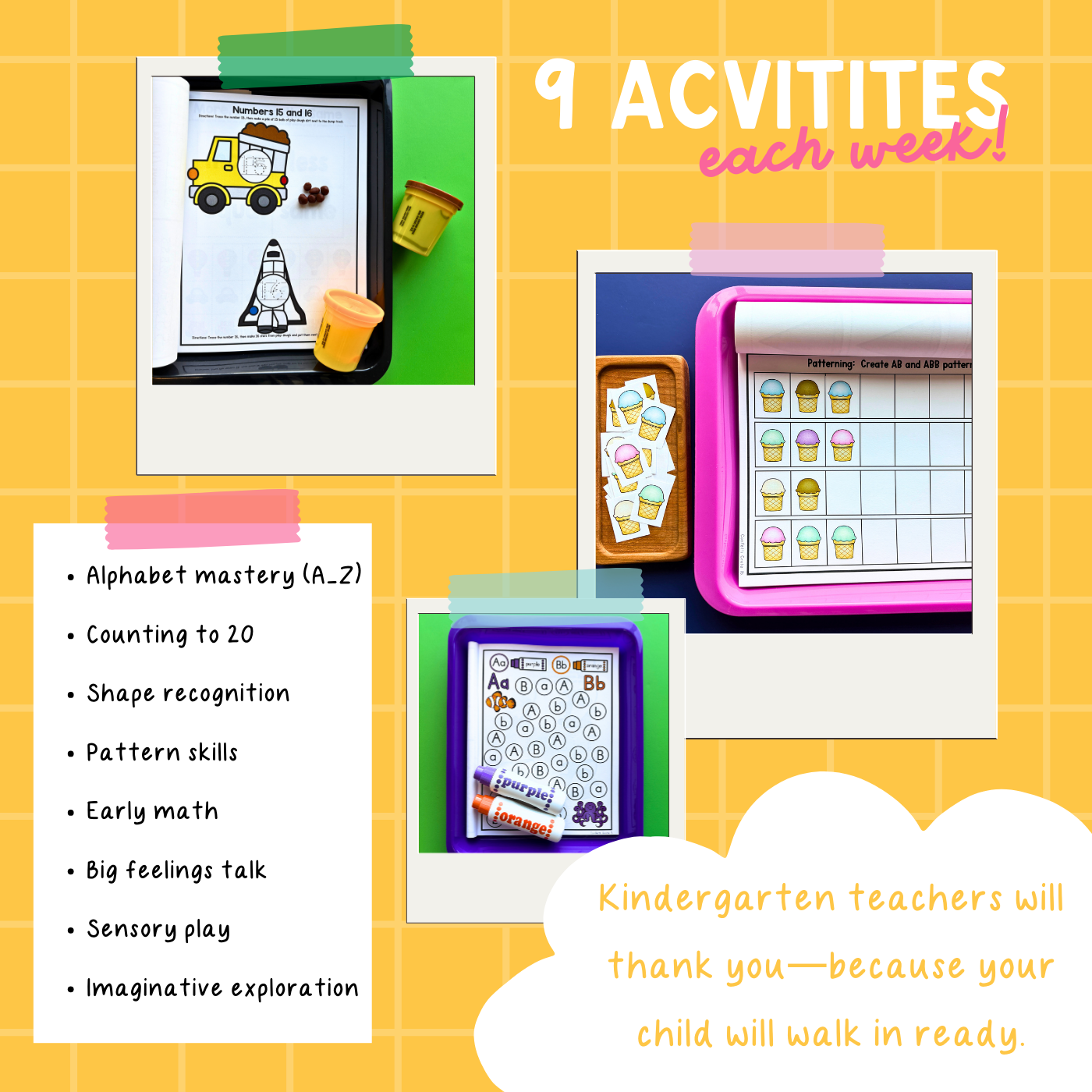Printed summer preschool curriculum for children aged 3-5 to get them ready for Kindergarten.