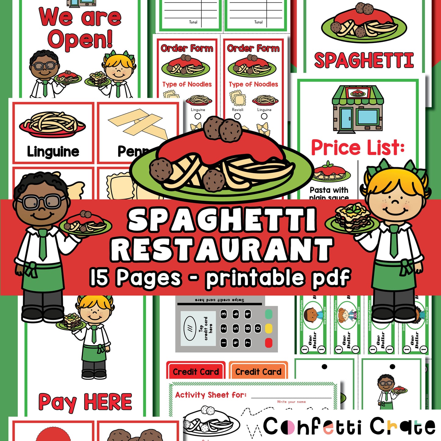 Spaghetti Restaurant Pretend Play - Printable PDF