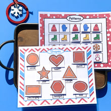 Load image into Gallery viewer, 11 Preschool winter learning educational activities! This includes 19 pages.  Includes an activity for: 1. Colors 2. Emotions 3. Clothes for winter 4. Shapes 5. Alphabet 6. Patterns 7. Size 8. Puzzle 9. Tracing 10. Matching 11. Play dough mat *Winter cover page
