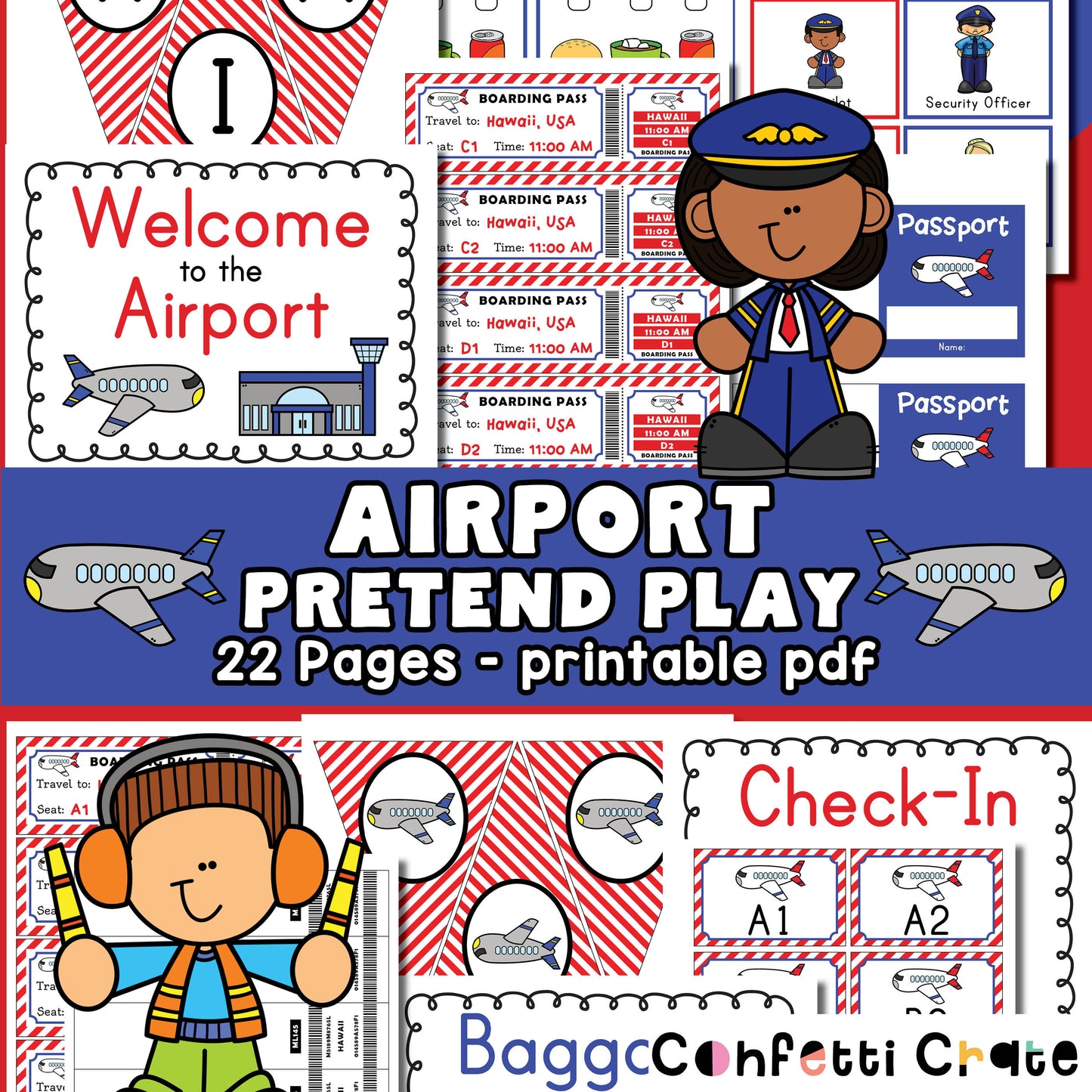 Airport pretend play printables.