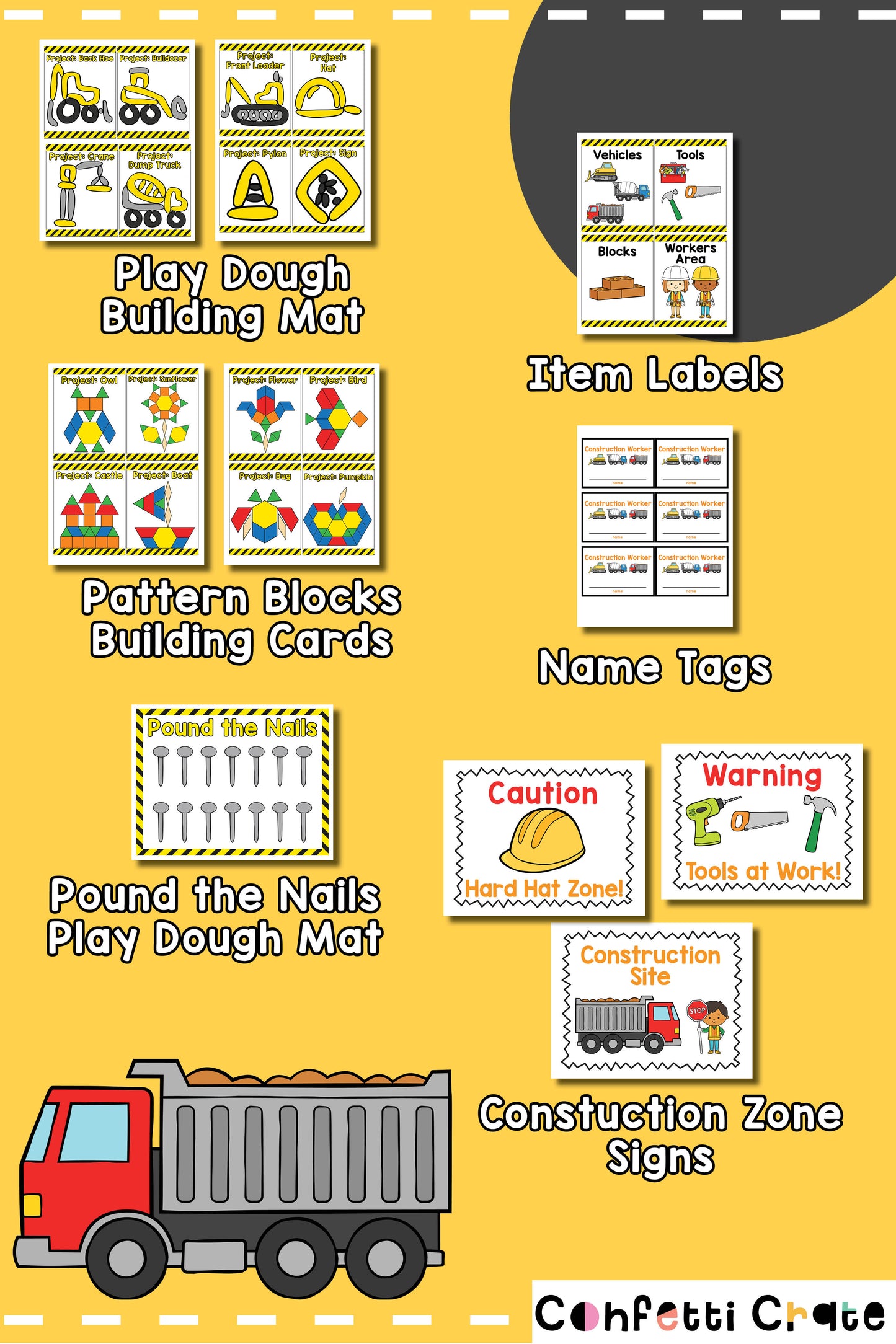 Construction pretend play printables for kids.
