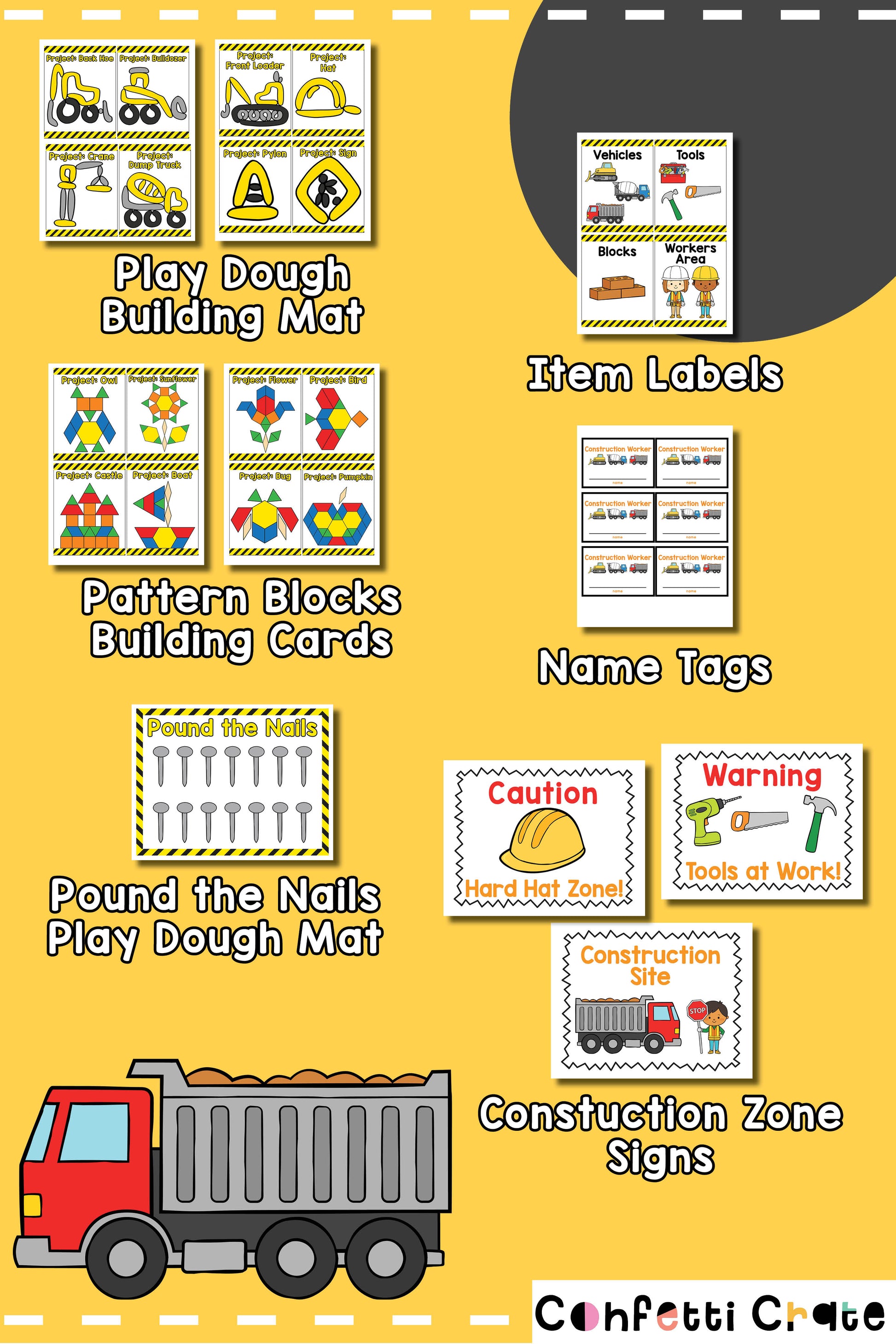 Construction pretend play printables for kids.
