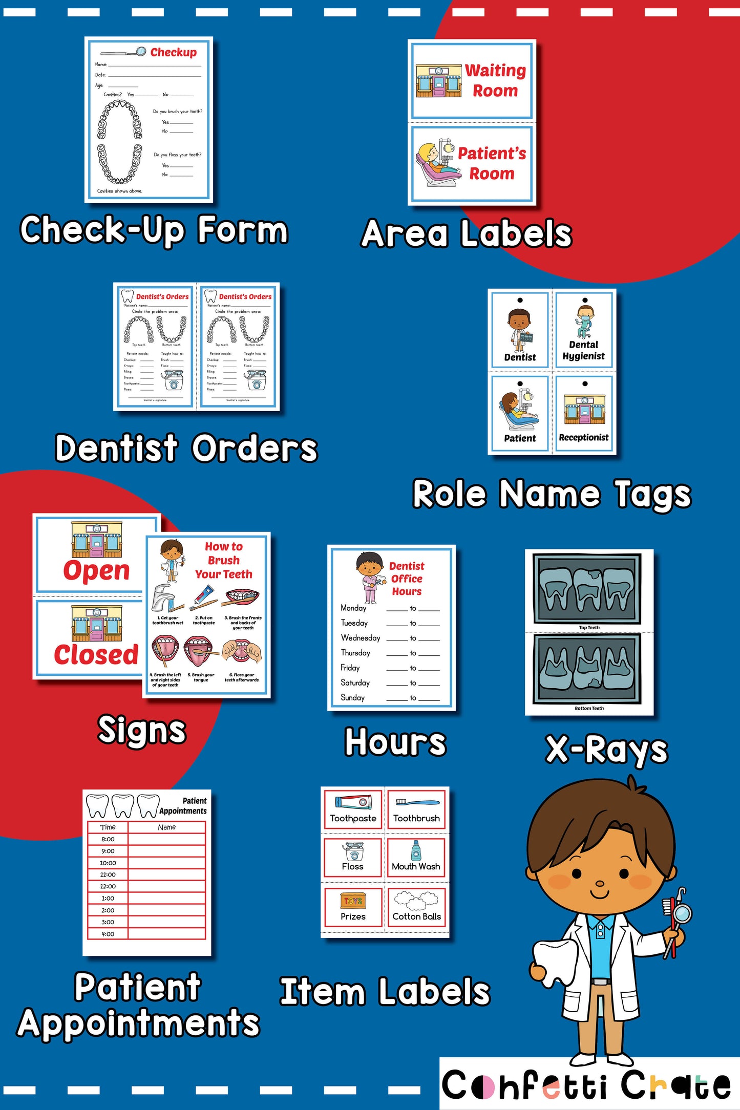 Dentist office pretend play printables.