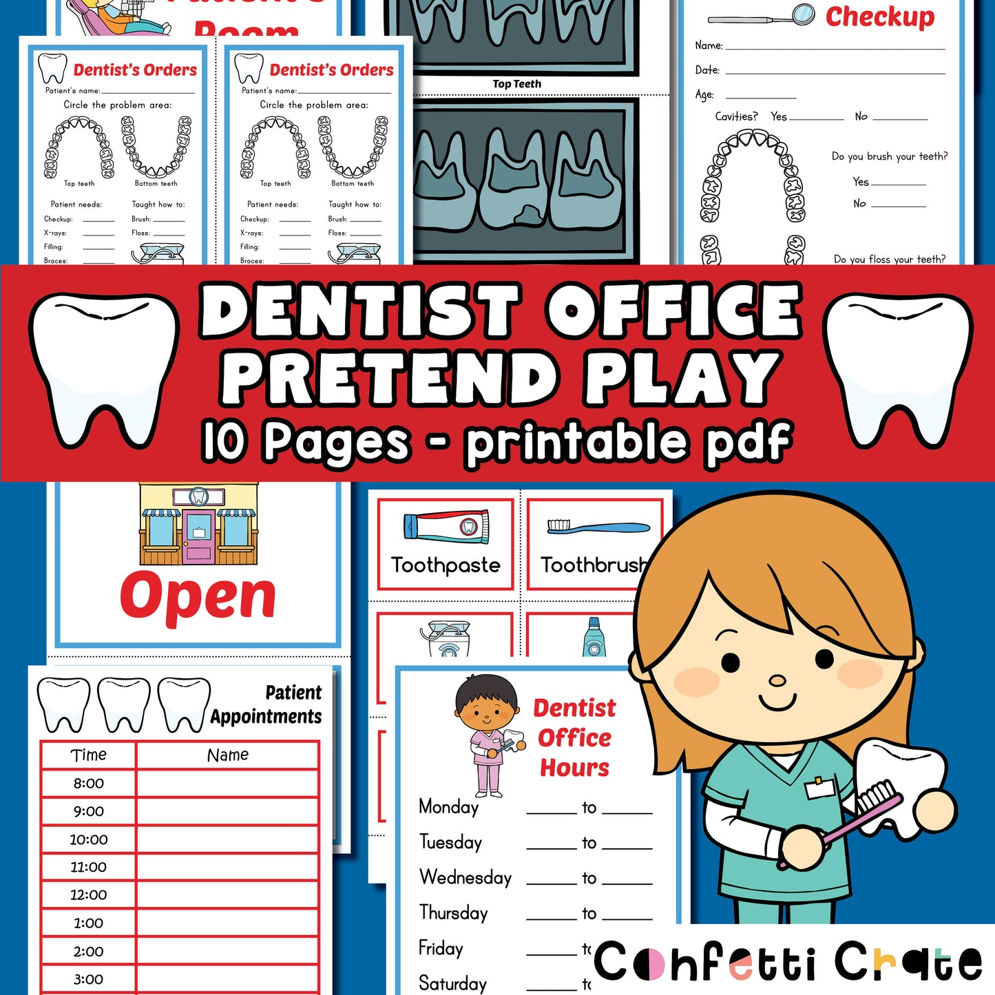 Dentist office pretend play printables.