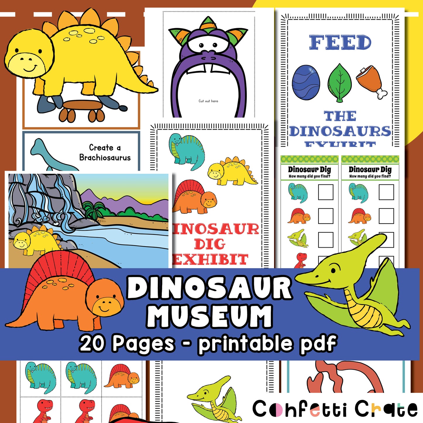 Dinosaur museum pretend play printables for kids.