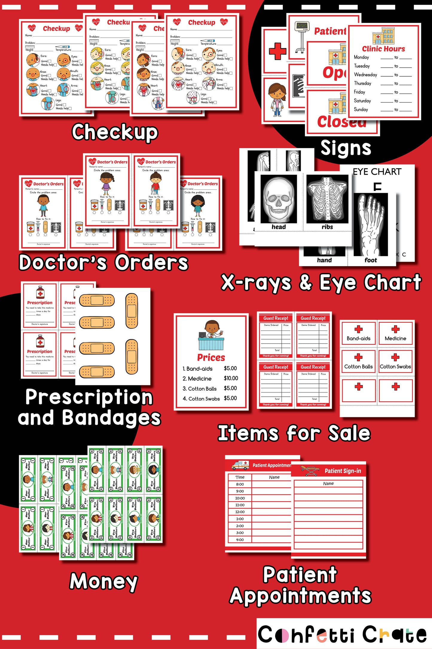 Doctor pretend play printables for kids.