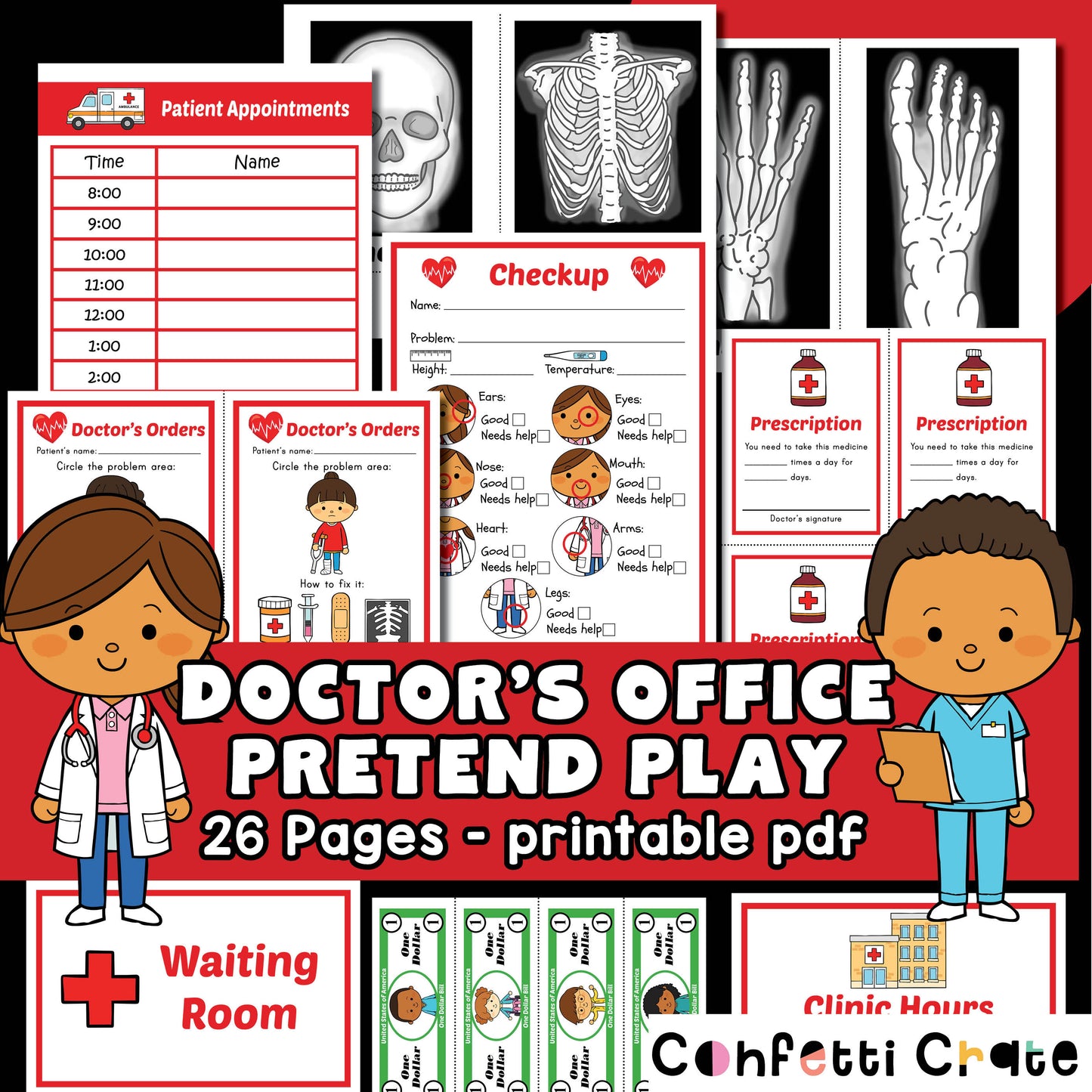 Doctor pretend play printables for kids.