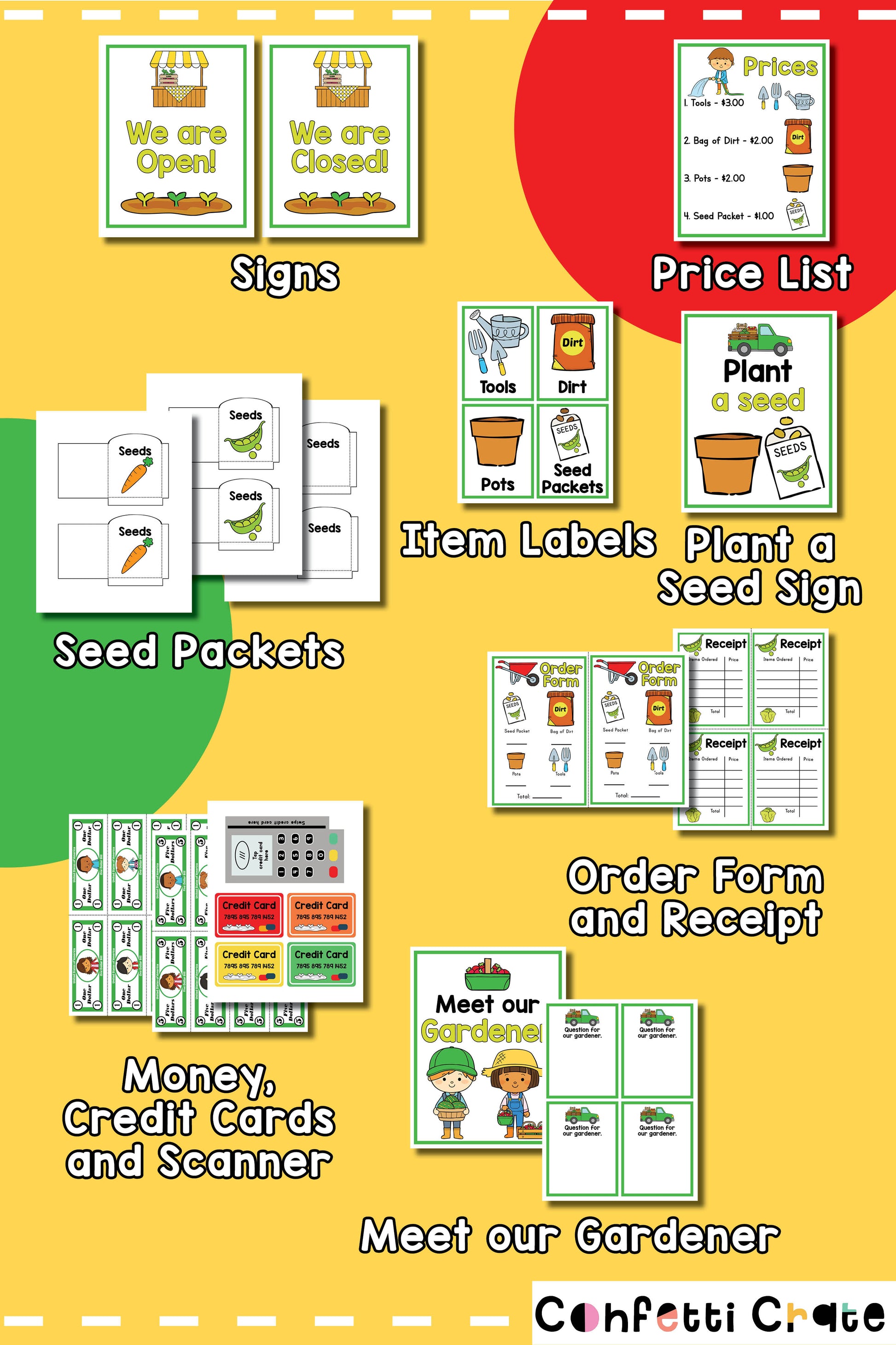 Garden shop pretend play printables.