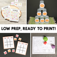 Load image into Gallery viewer, This pack has 5 crafts and 5 games for fall parties for classrooms from Kindergarten to 5th grade! You can use this pack as a parent volunteer or a classroom teacher to create a party with stations to rotate around.  BONUS: There is a FREE November bulletin board idea that uses one of the crafts from the pack!
