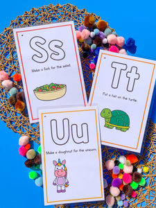 26 printable preschool alphabet playdough mats with adorable activities on 13 printable pages.