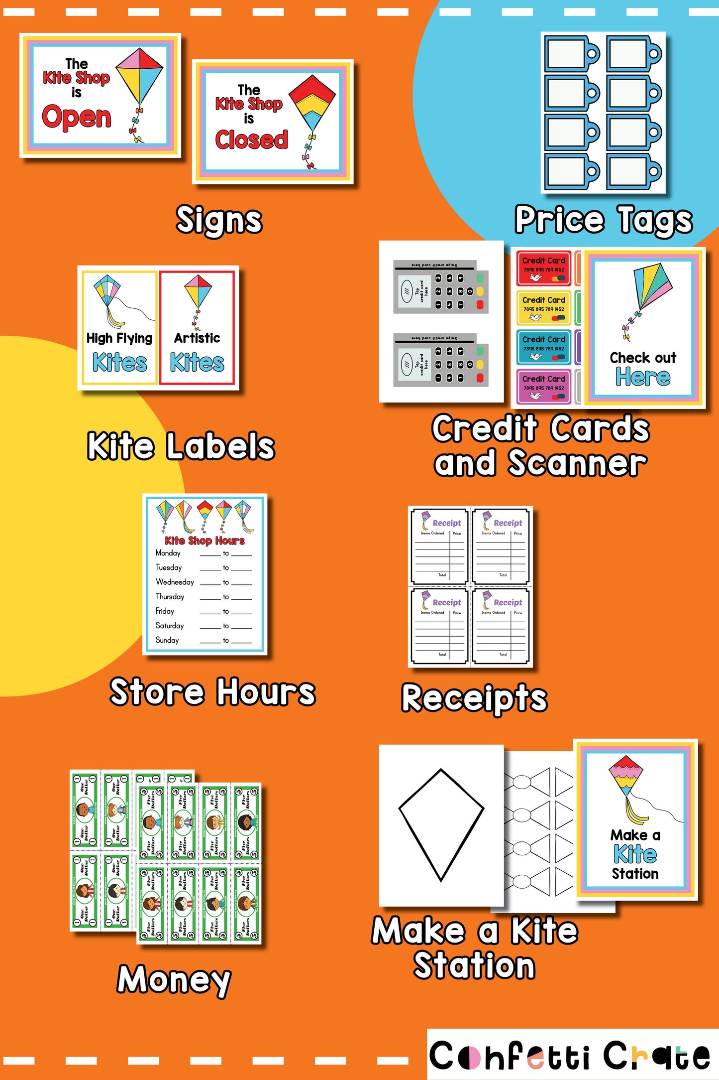 Kite shop pretend play printables.