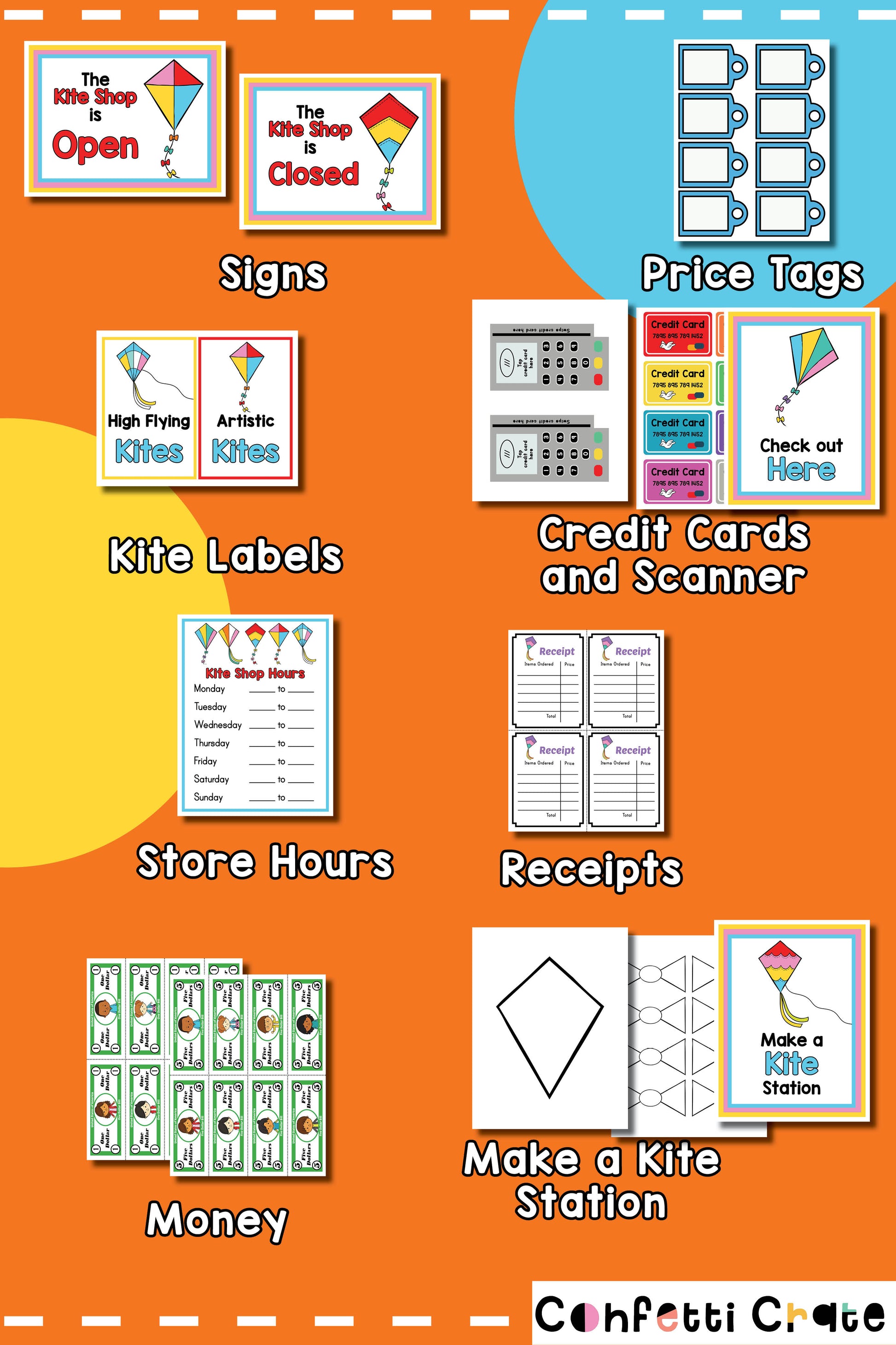 Kite shop pretend play printables.