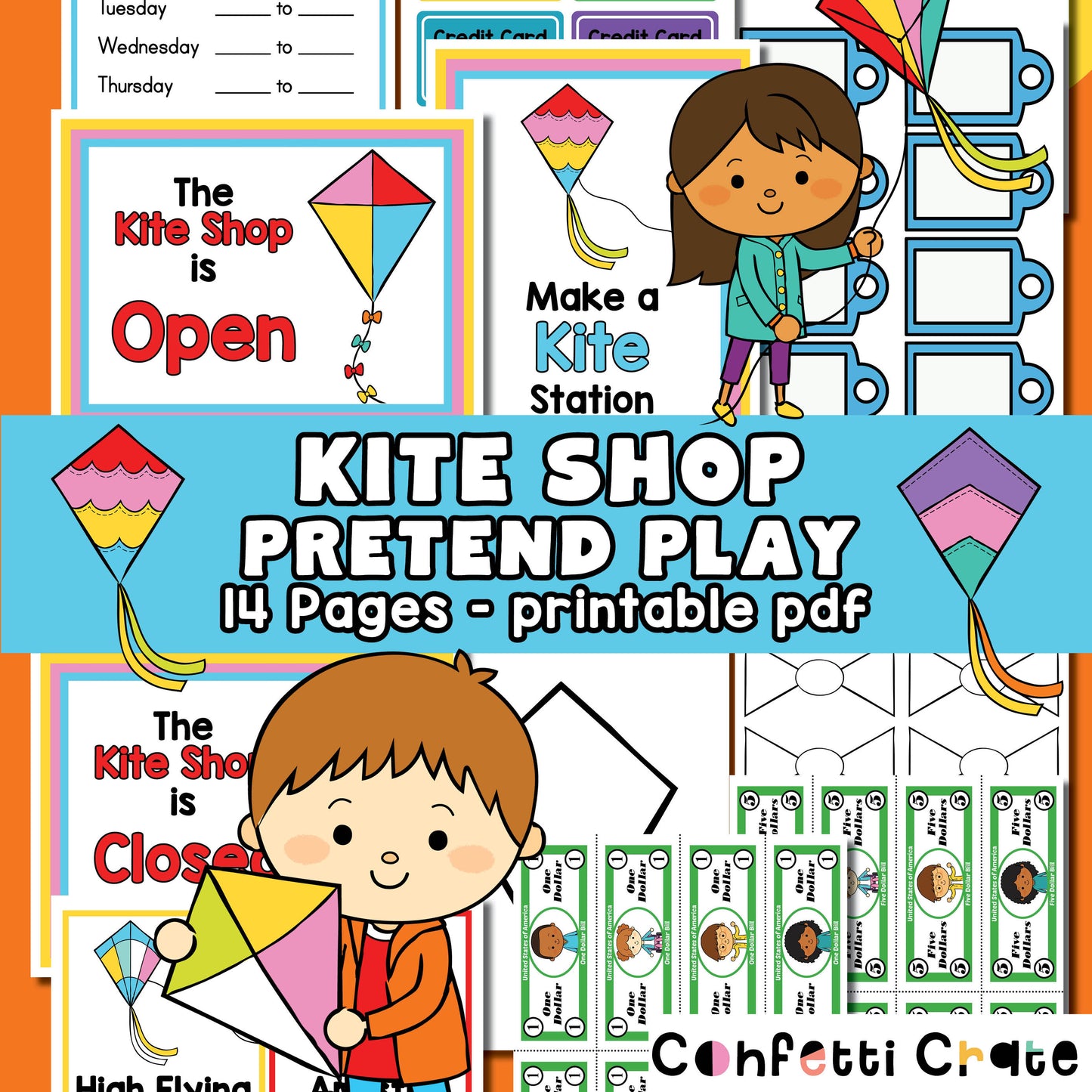Kite shop pretend play printables.