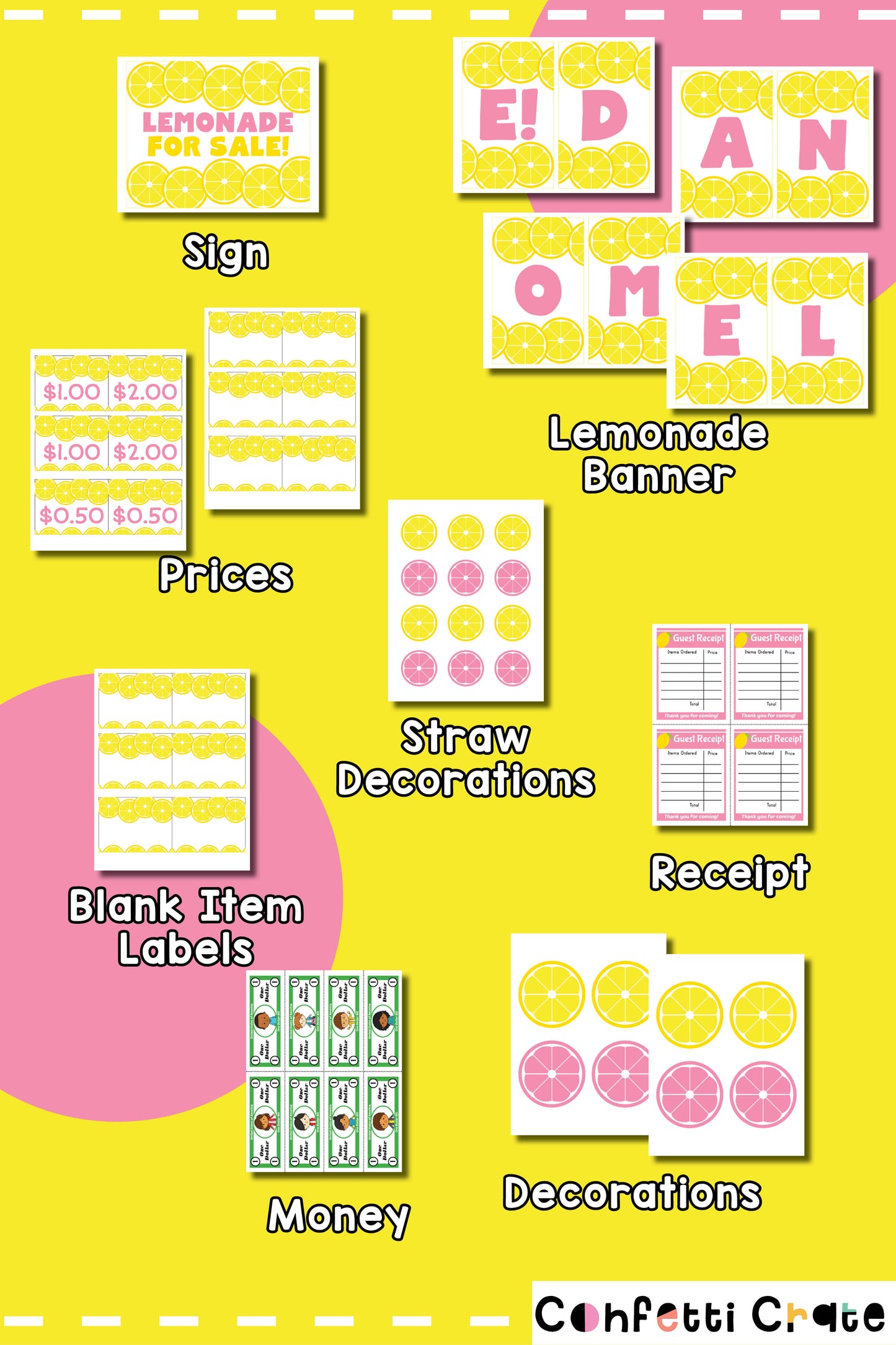 Lemonade stand pretend play printables.
