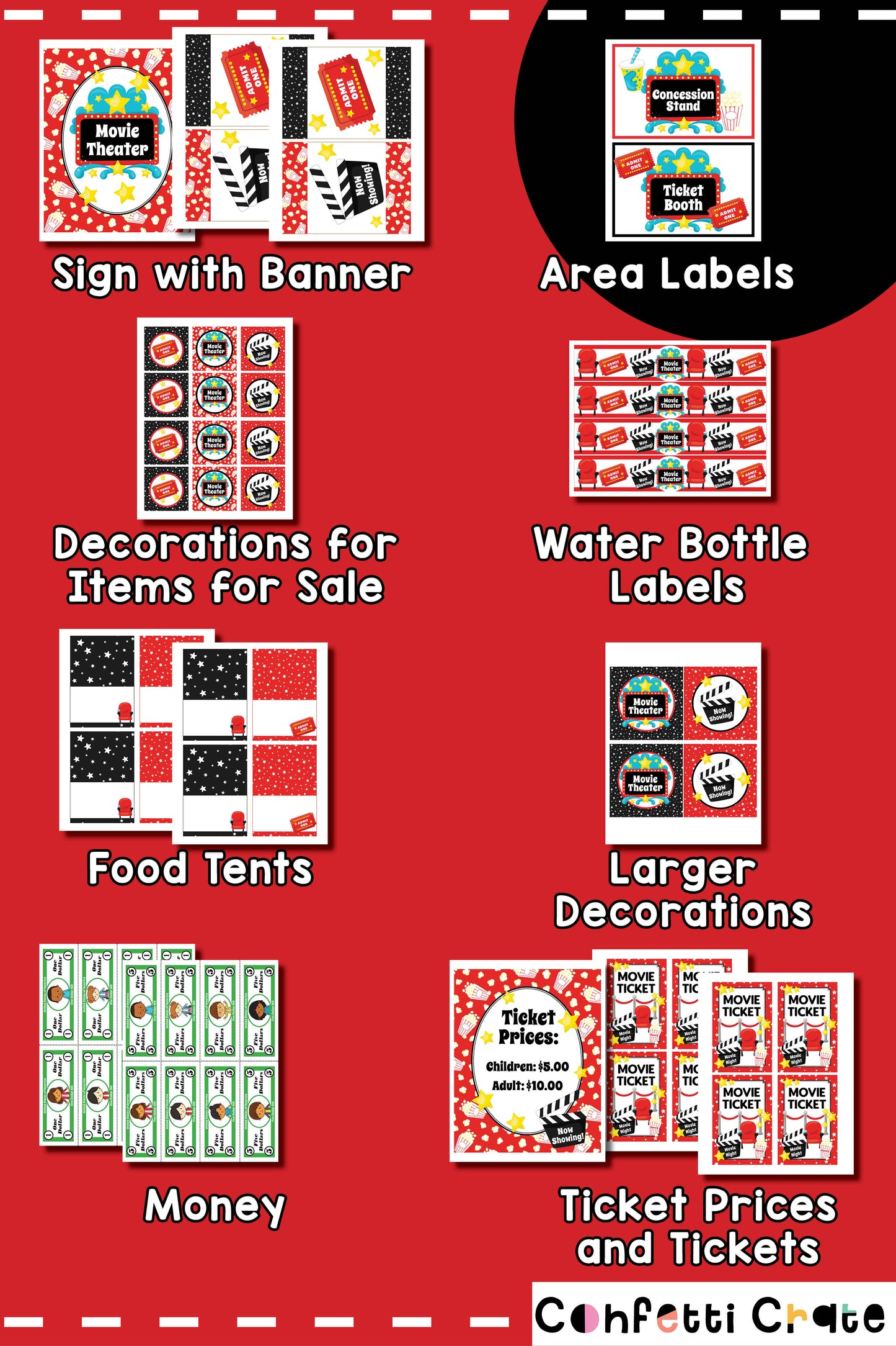Movie theater pretend play printables.