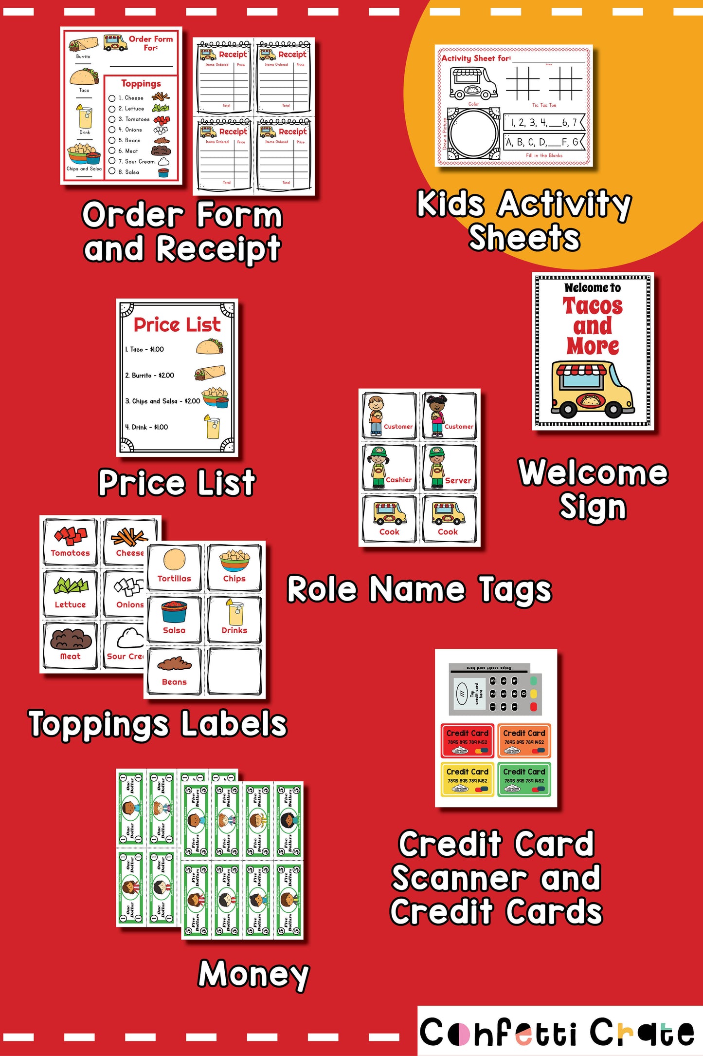 Taco truck pretend play printables.