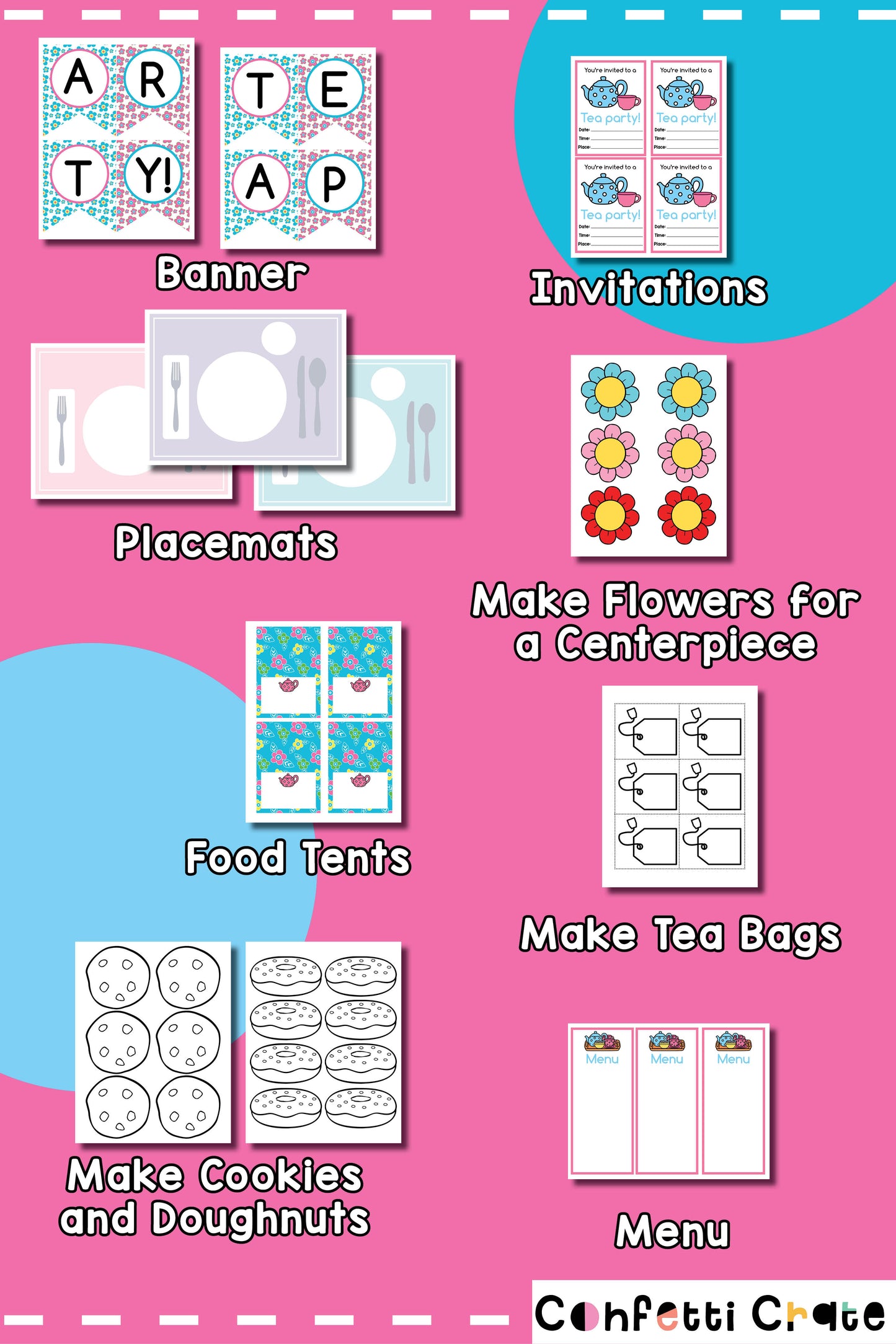 Tea party pretend play printables.