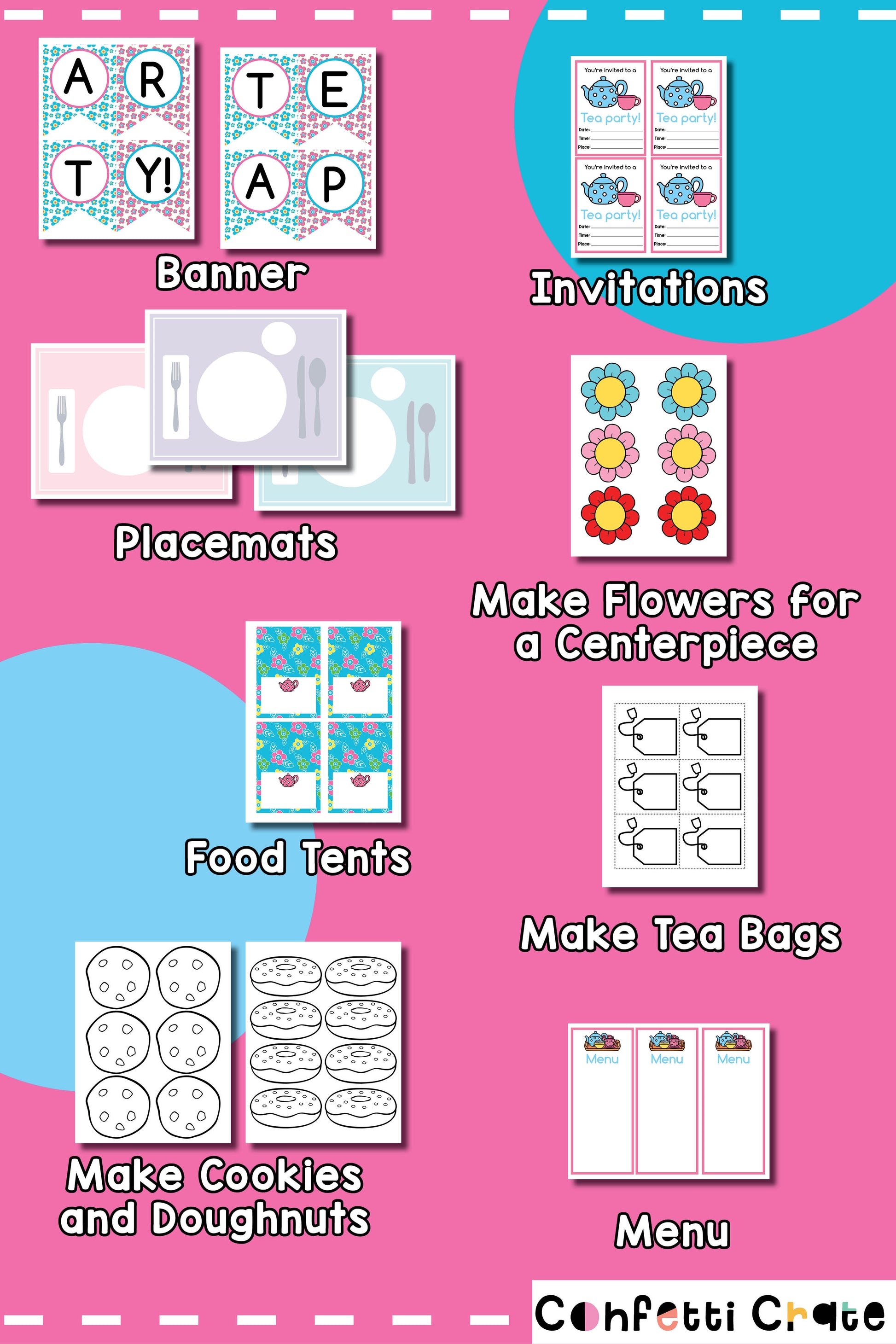 Tea party pretend play printables.