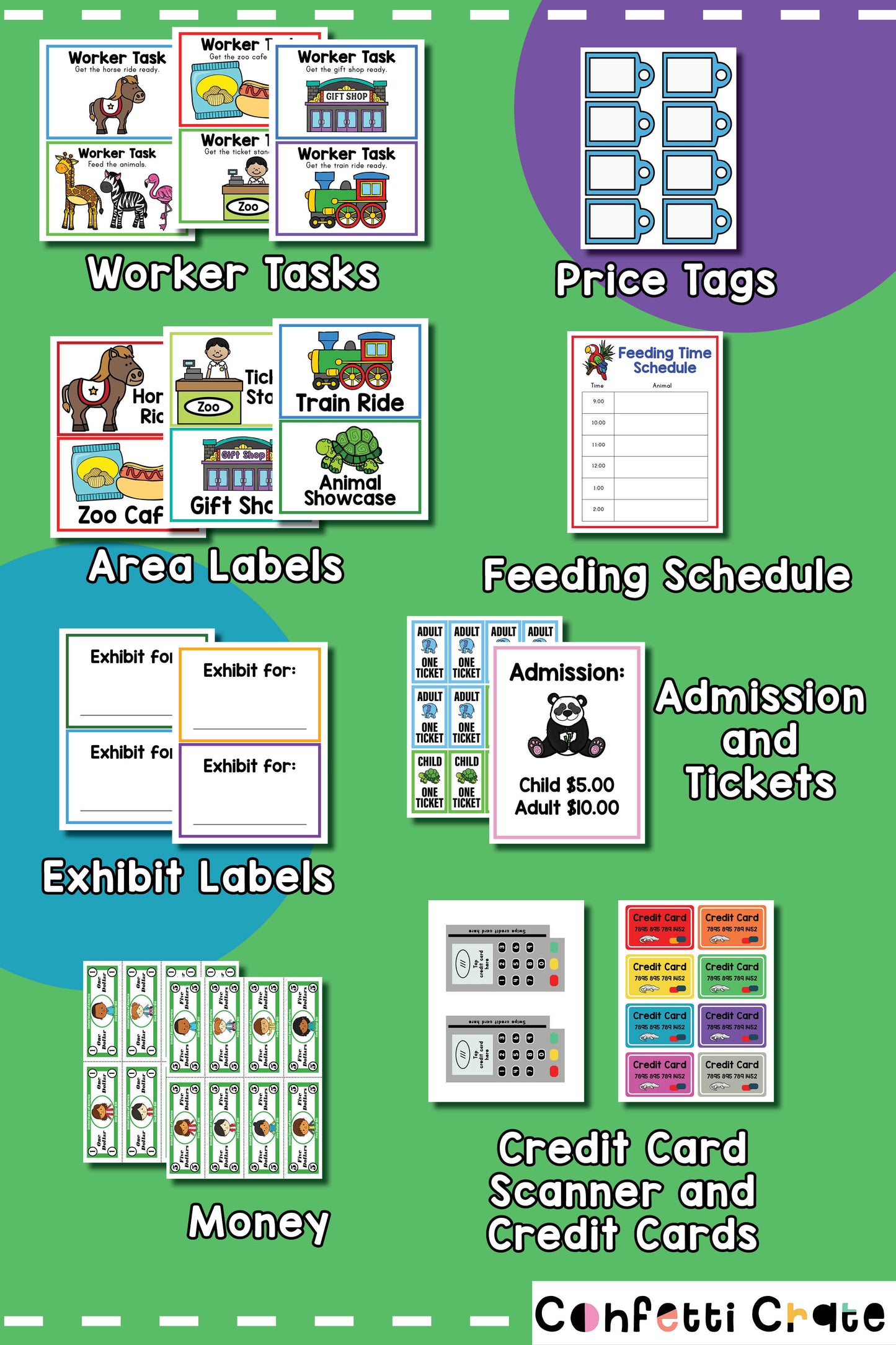Zoo pretend play printables for kids.