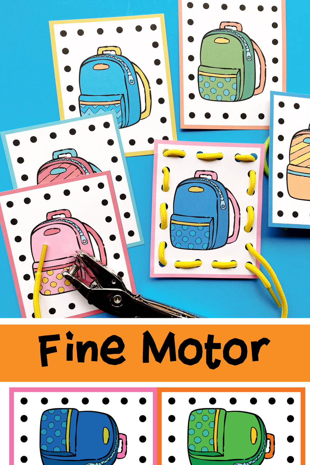 Printable fine motor activity. Your preschoolers will love punching the holes and lacing up these cards. 