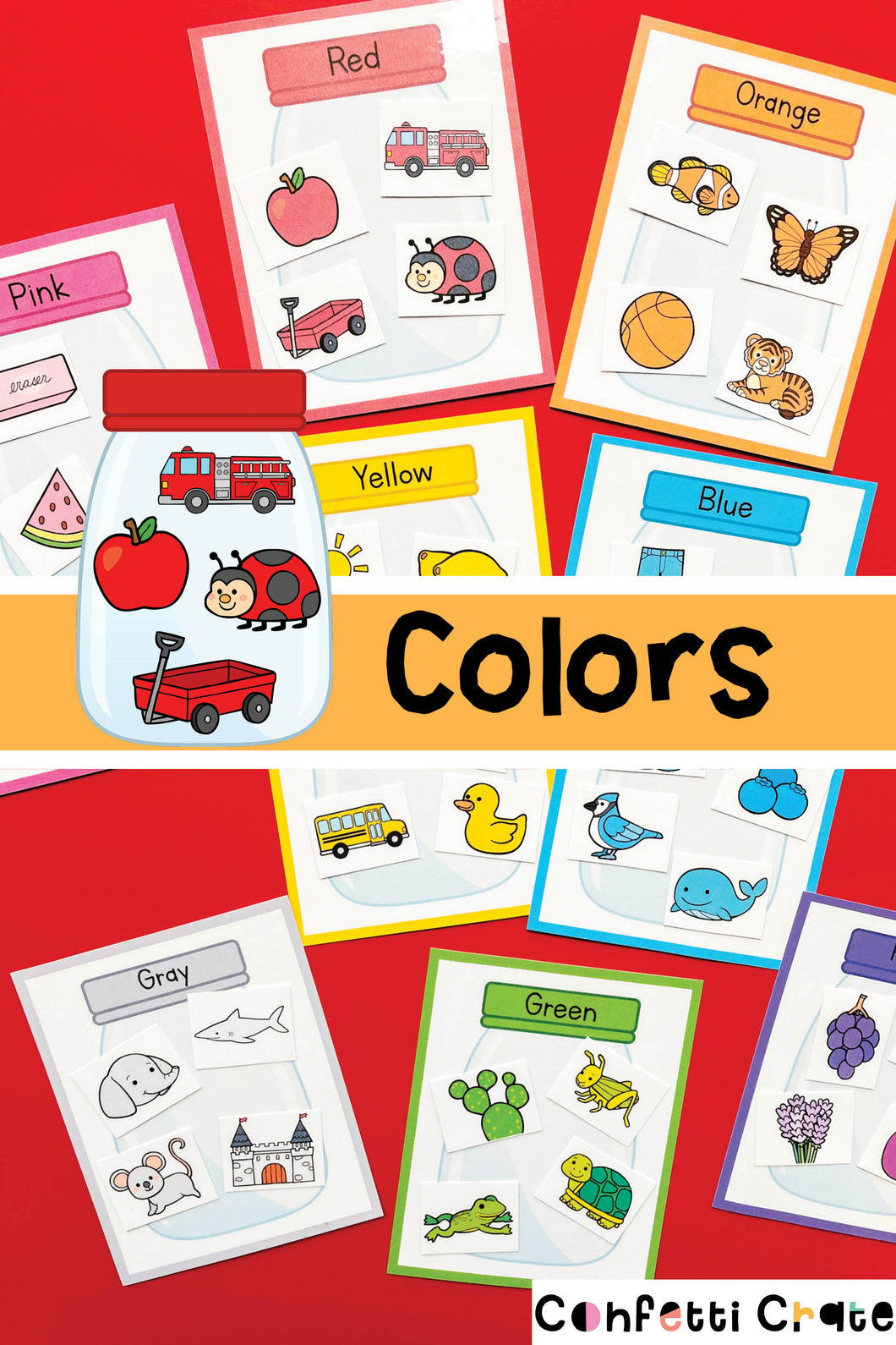 Printable color sorting preschool activity.