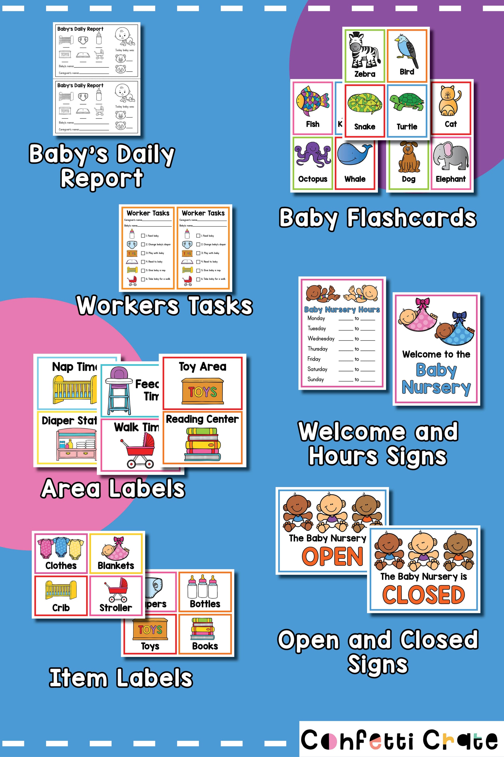 Baby nursery pretend play printables.