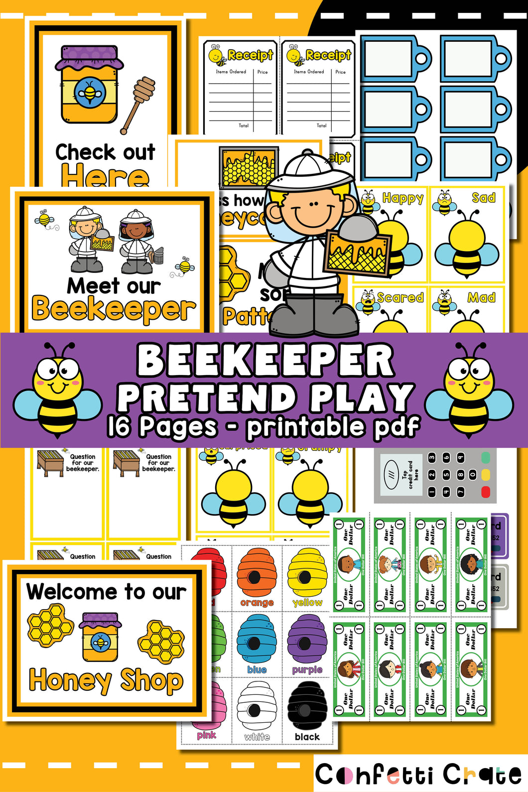 Beekeeper pretend play printables.