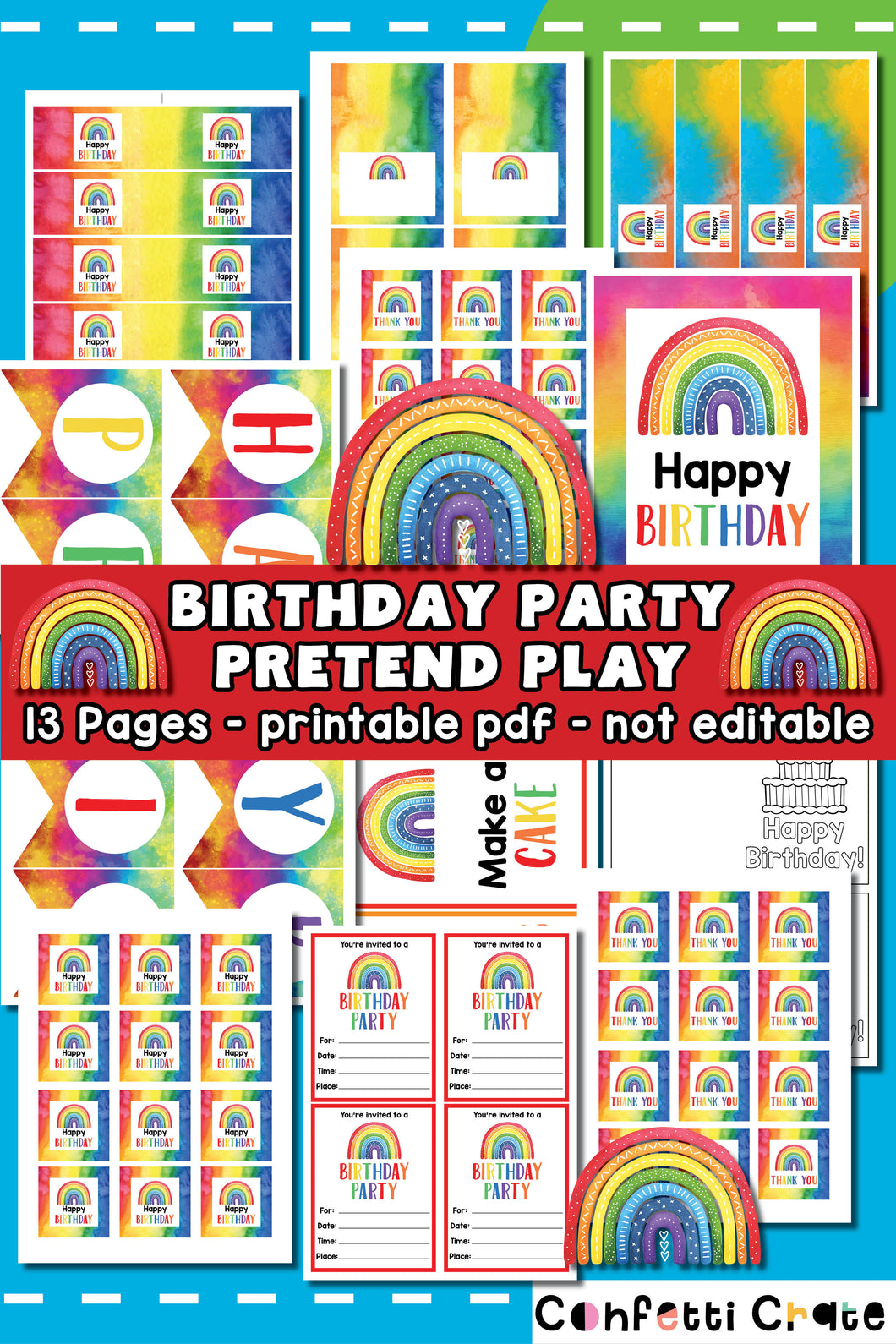 Birthday party pretend play printables.