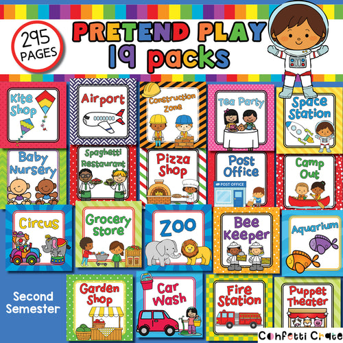 Pretend play printables for kids bundle includes the printable files for 19 pretend play packs. Your kids will spend hours in screen free play!