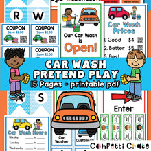 Load image into Gallery viewer, Car wash pretend play printables for kids. 
