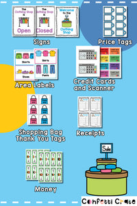 Clothing store pretend play printables.