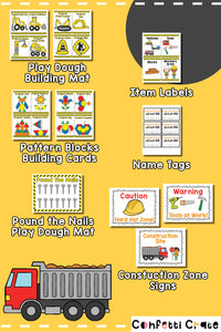 Construction pretend play printables for kids. 