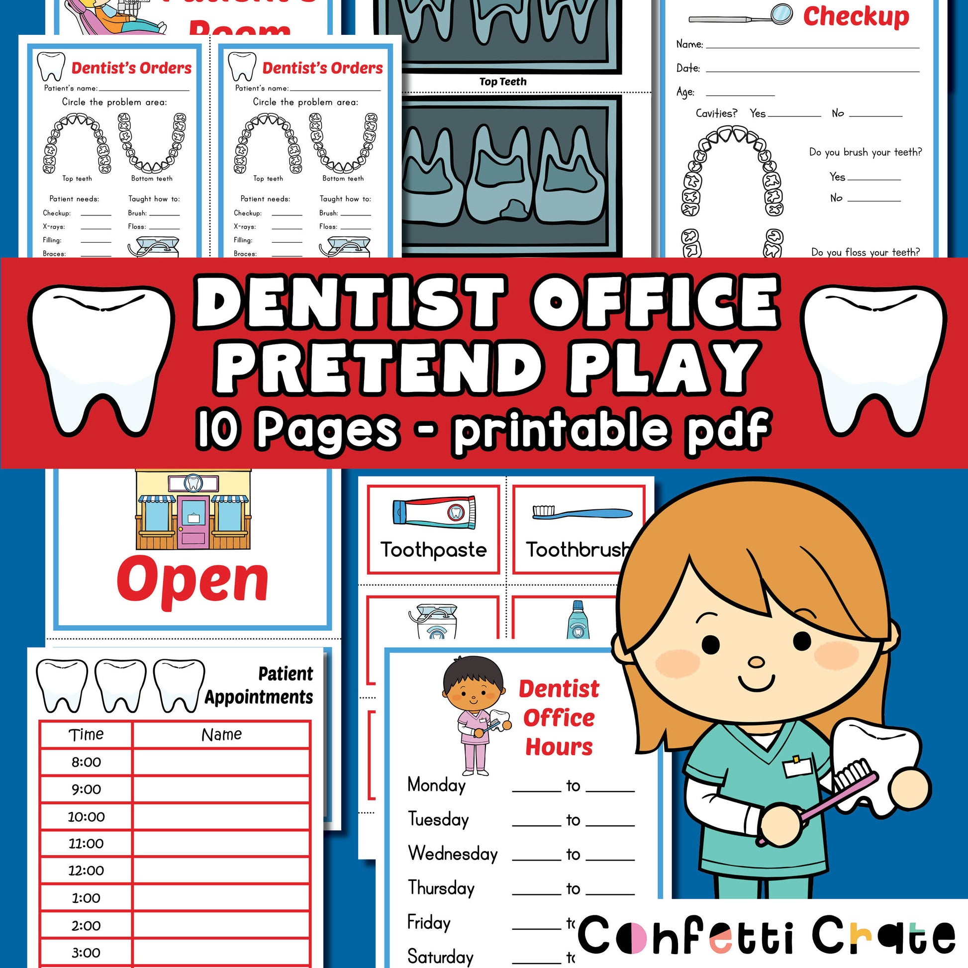 dentist-office-pretend-play-printable-pdf-confetti-crate for Dentist Dramatic Play Free Printables Dentist Office Pretend Play - Printable PDF – Confetti Crate for Dentist Dramatic Play Free Printables