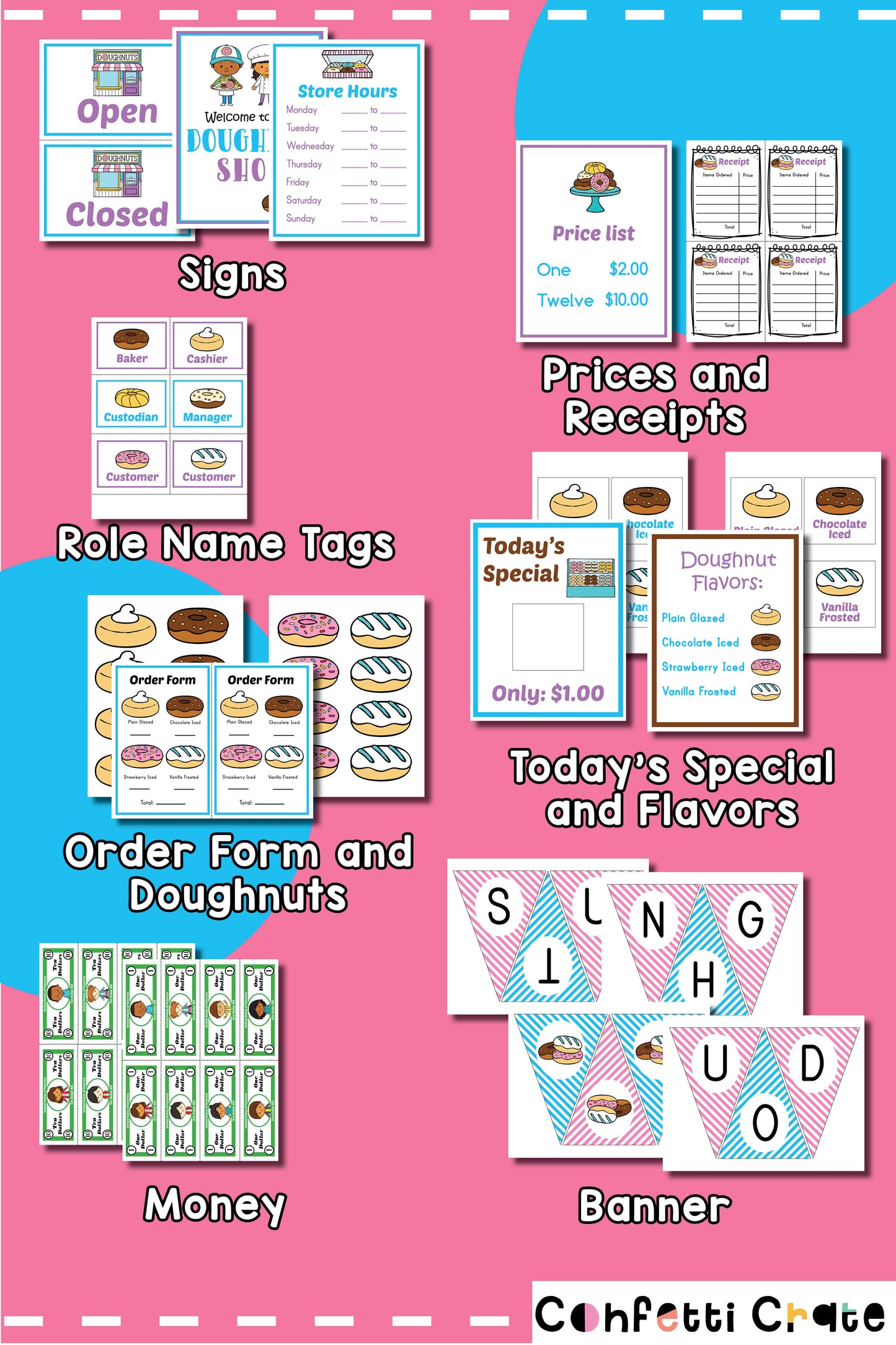 Doughnut shop pretend play printables. 