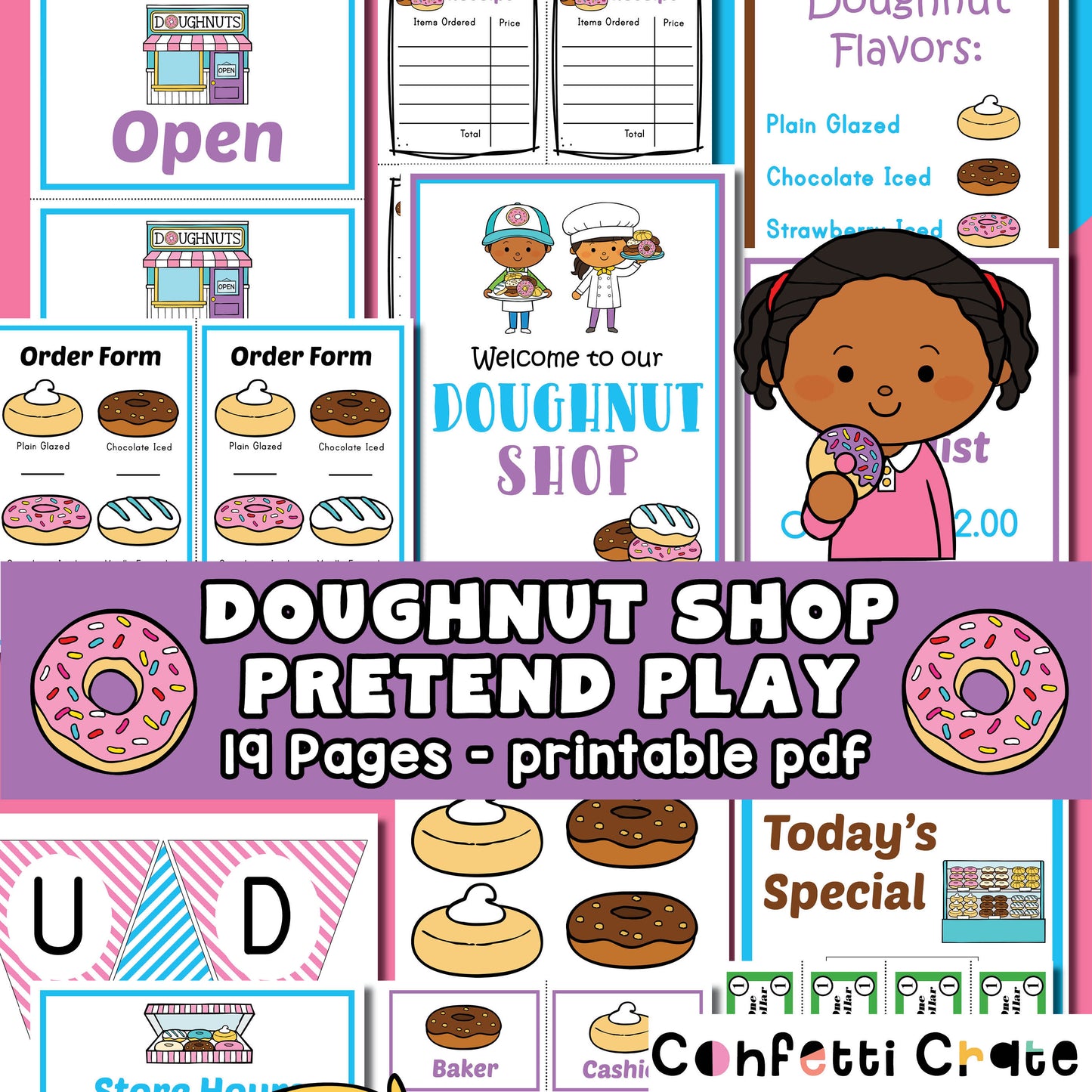 Doughnut shop pretend play printables. 