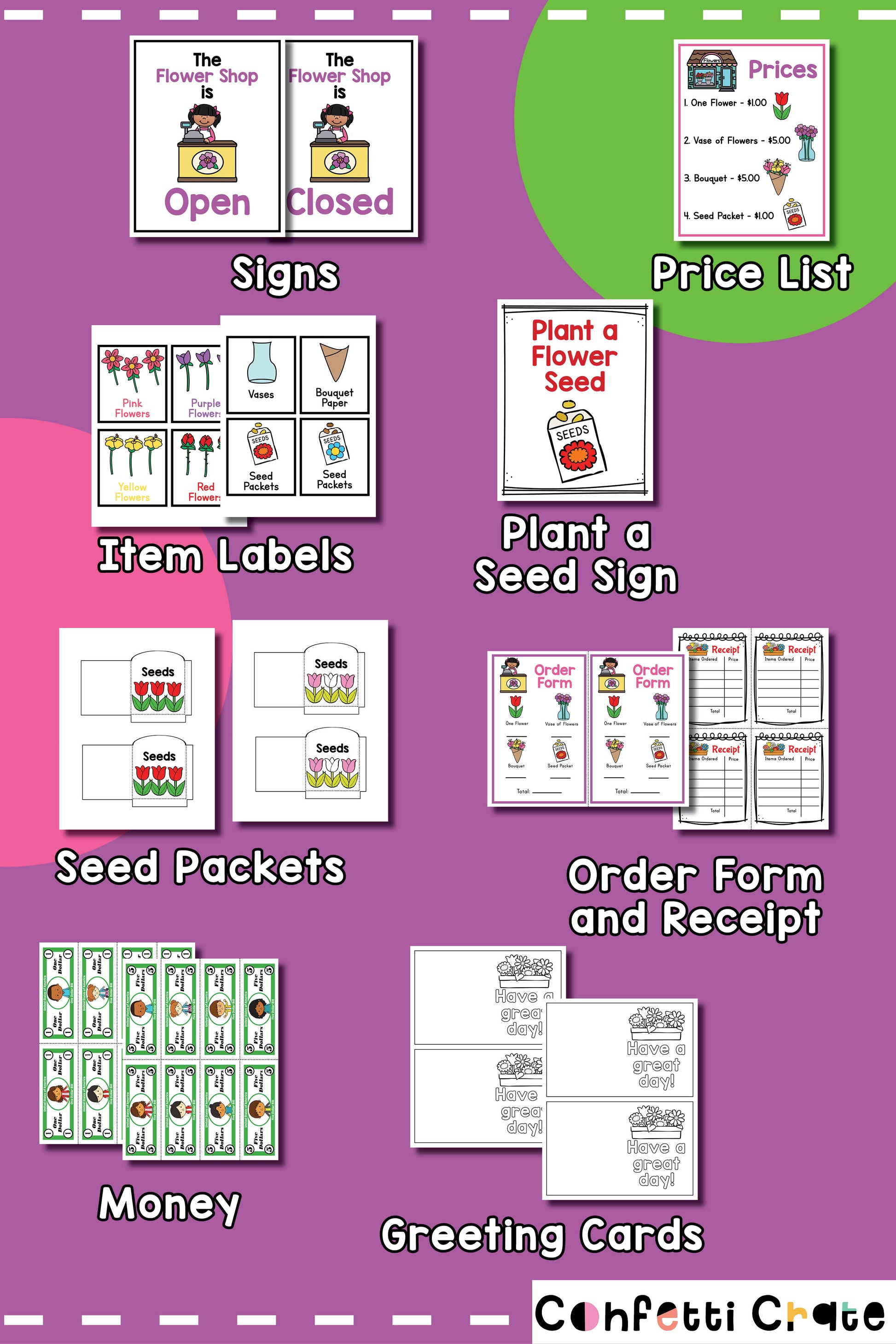 Flower shop pretend play printables.