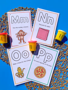 26 printable preschool alphabet playdough mats with adorable activities on 13 printable pages.