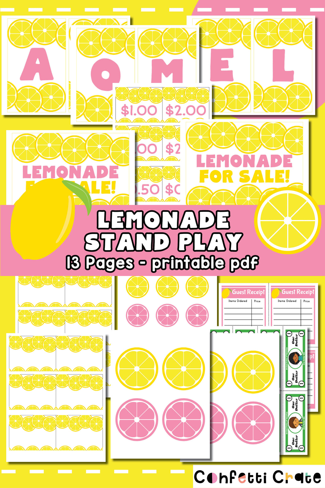 Lemonade stand pretend play printables.