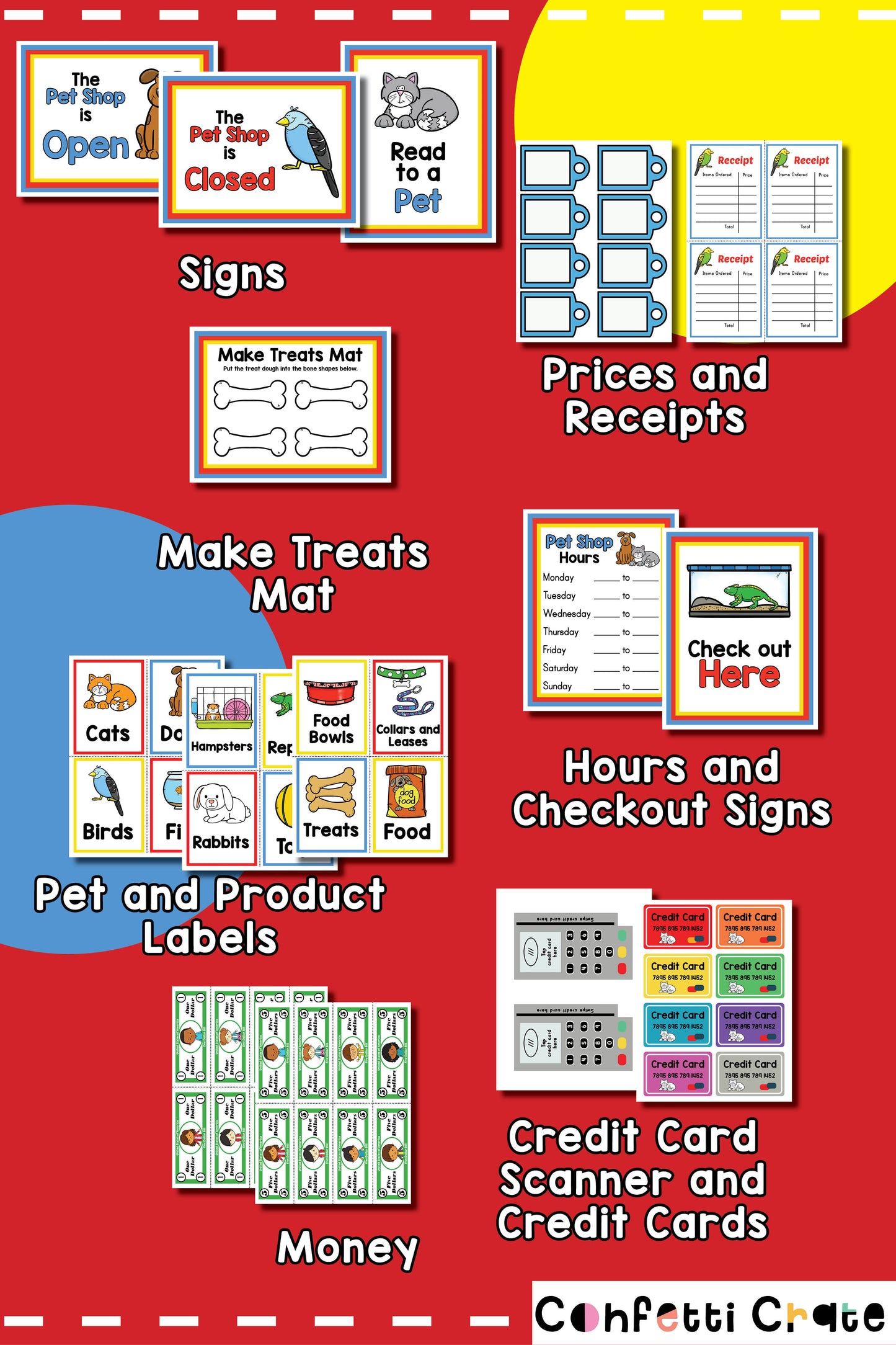 Pet store pretend play printables.