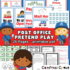 Post office pretend play printables for kids.