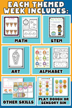 Load image into Gallery viewer, Printable preschool curriculum for homeschooling, child care centers, day care centers or micro schools. The curriculum works well for 3 year olds, 4 year olds and 5 year olds. Each of the 19 weeks has a new theme for the second semester. The curriculum contains the perfect balance of preschool worksheets and fun activities. It is soo easy for teachers and parents to use and your kids will have so much fun learning.
