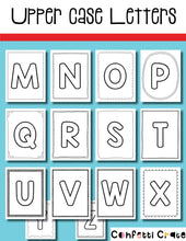 Load image into Gallery viewer, Preschool Alphabet Books with Upper Case and Lower Case Letters  Outlined ABC books for the preschooler or Kindergartner to color or use in crafting projects. www.confetticrate.com
