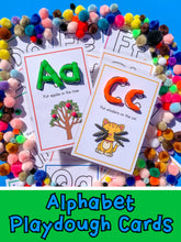 Load image into Gallery viewer, 26 printable preschool alphabet playdough mats with adorable activities on 13 printable pages.
