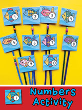 Load image into Gallery viewer, Preschool numbers printable activity. Great fine motor activity where kids thread beads on pipe cleaners. 

