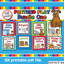 Load image into Gallery viewer, This pretend play printables bundle includes the printable files for 8 pretend play packs. Your kids will spend hours in screen free play! They will have so much fun too!
