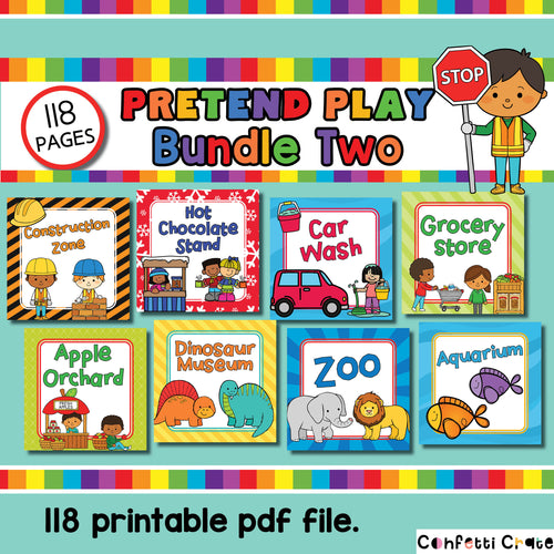 This pretend play printables bundle includes the printable files for 8 pretend play packs. Your kids will spend hours in screen free play! They will have so much fun too!