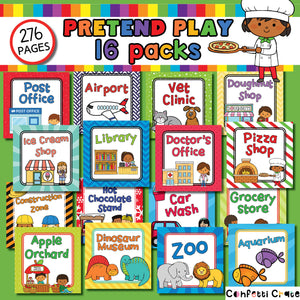 Kids pretend play printables bundle includes the printable files for 16 pretend play packs. Your kids will spend hours in screen free play! They will have so much fun too!