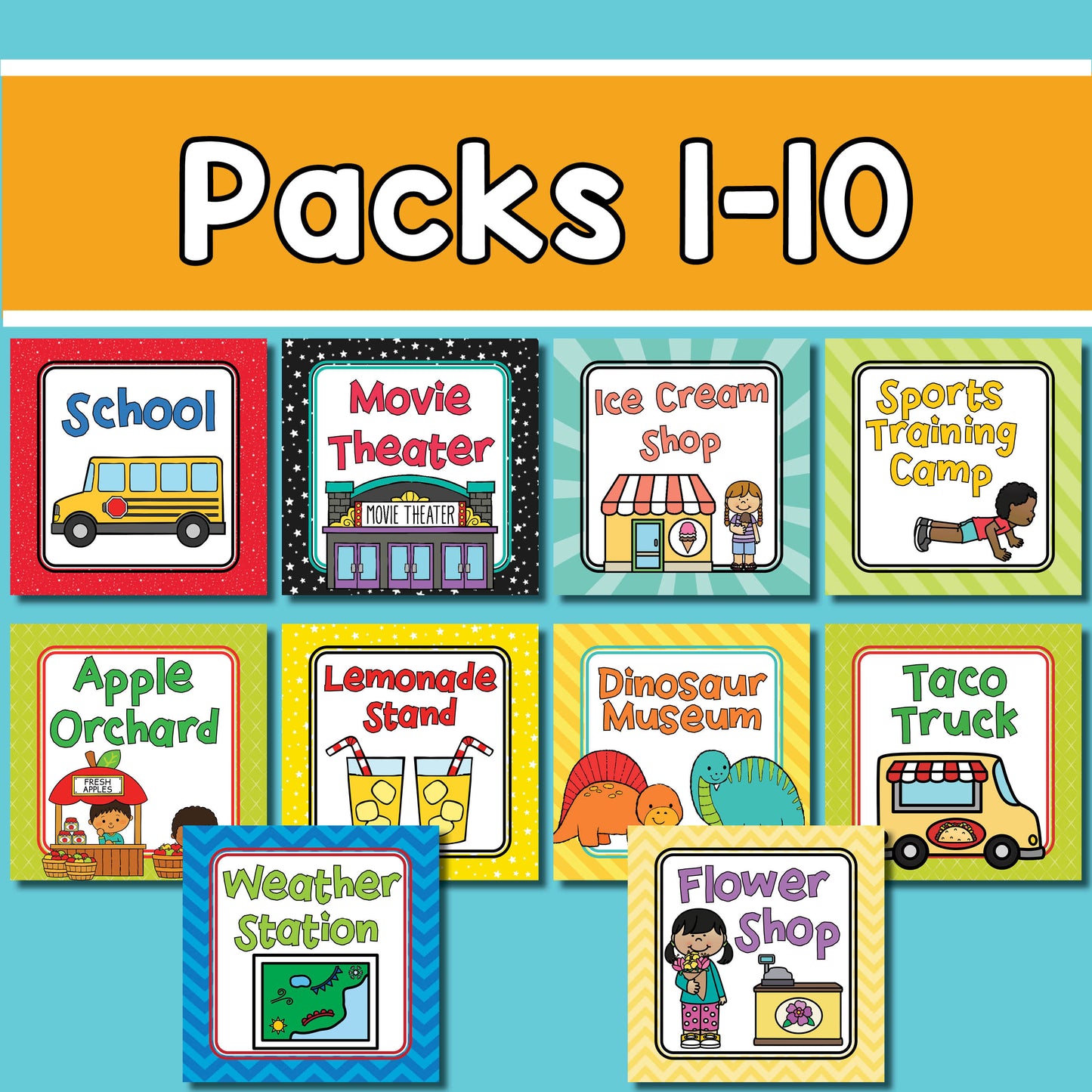 Pretend play printables bundle includes the printable files for 19 pretend play packs.