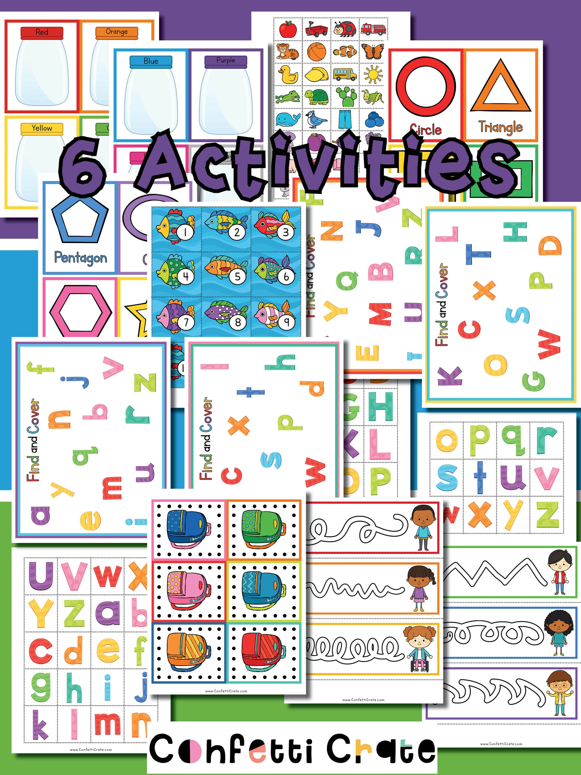 Preschool educational printable activities! These can be used as preschool centers. This includes 16 printable pages. Math, literacy and fine motor  skills.